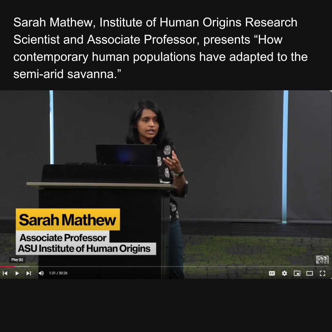 HumanOriginsASU's tweet image. 👉Did you miss it⁉️
Check out IHO Research Scientist, Sarah Mathew in her March 2024 lecture, "How contemporary human populations have adapted to the semi-arid savanna." youtu.be/B1xUDhRMHqE?si… via @YouTube