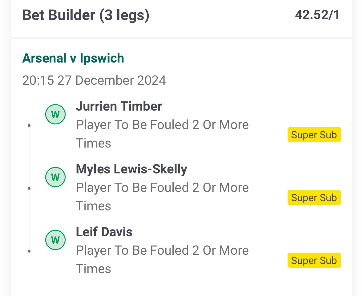 42/1 WINNERRRRRRRRRR!!!! 😍

9/1 &amp; 42/1 WINNERS!!!!!! 🔥🔥🔥🔥🔥

IF SALIBA IS FOULED ONCE MORE WE ALSO LAND A 259/1 HUGE WINNER!

COME ON WIN A LATE ONE 🤞🏼

18+ gambleaware