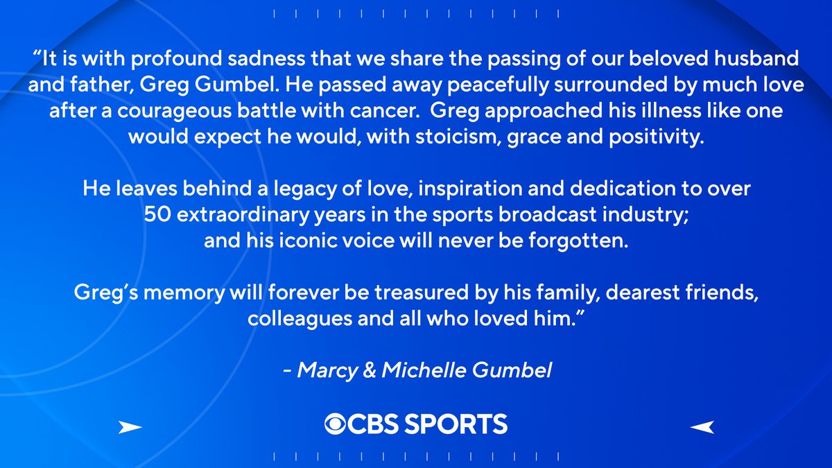A statement from the family of Greg Gumbel