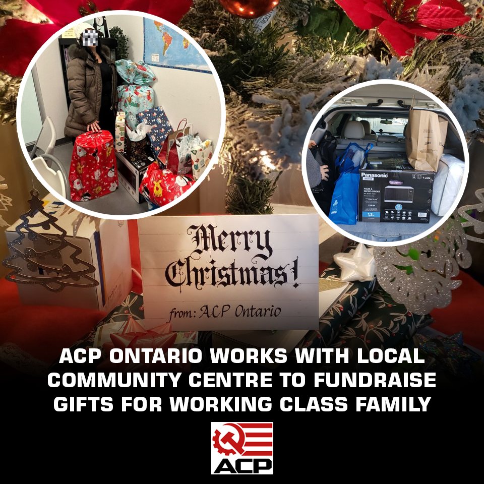 Members of the Ontario chapter of the American Communist Party helped spread Christmas joy by working with local organizations to provide gifts to community members and neighbors in need! They raised over one thousand dollars to light up this festive season for those who need it