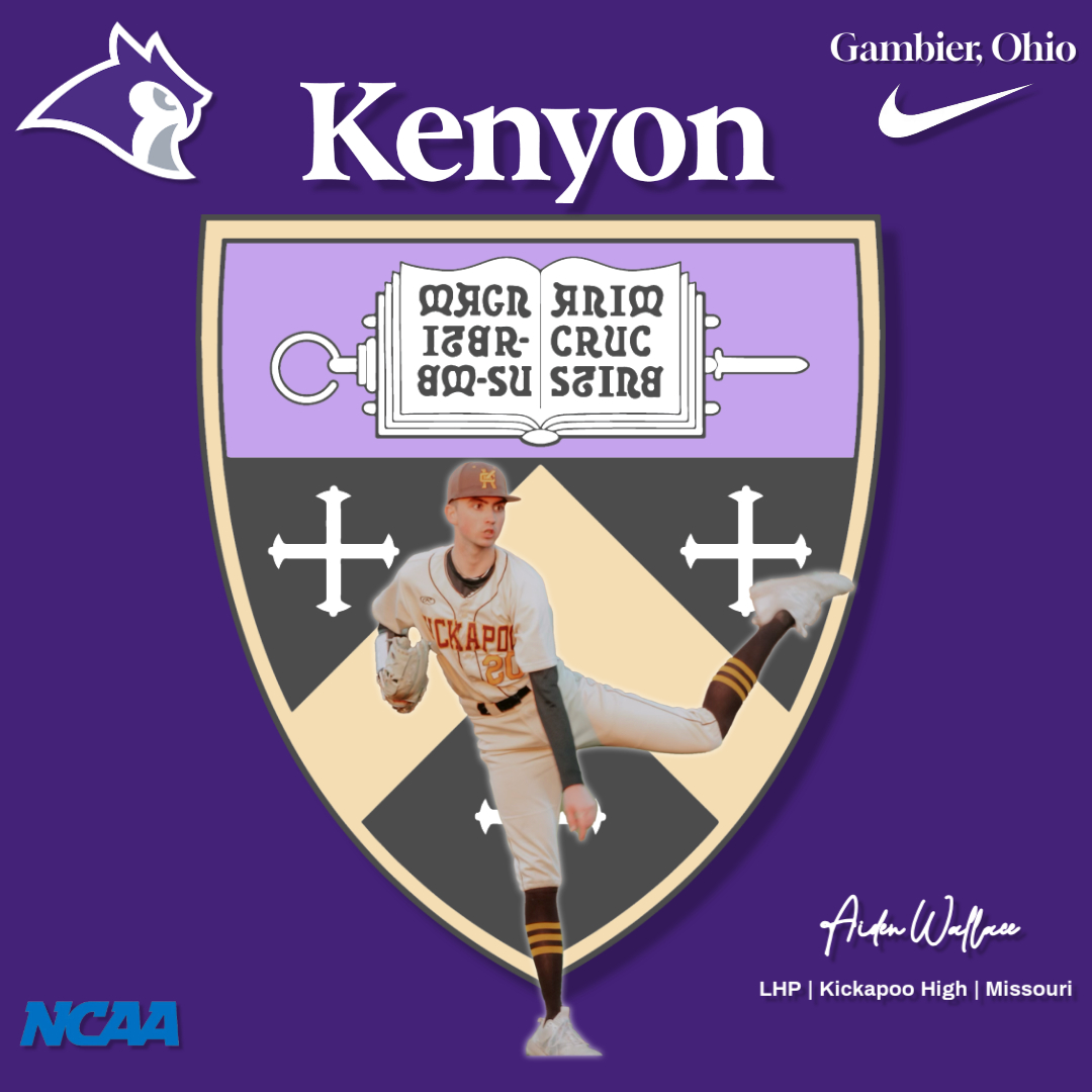 Aiden Wallace (@awallace_23) on Twitter photo I am very excited to announce my commitment to Kenyon College! Thank you to my coaches, parents, and teachers who have assisted with my development both as a player and person up to this point. Go Owls! <a href="/KenyonBaseball/">Kenyon College Baseball</a> <a href="/PooBaseball/">Kickapoo Baseball</a> <a href="/KCProdigy2025/">ProdigyProspects2025</a> I am very excited to announce my commitment to Kenyon College! Thank you to my coaches, parents, and teachers who have assisted with my development both as a player and person up to this point. Go Owls! <a href="/KenyonBaseball/">Kenyon College Baseball</a> <a href="/PooBaseball/">Kickapoo Baseball</a> <a href="/KCProdigy2025/">ProdigyProspects2025</a>