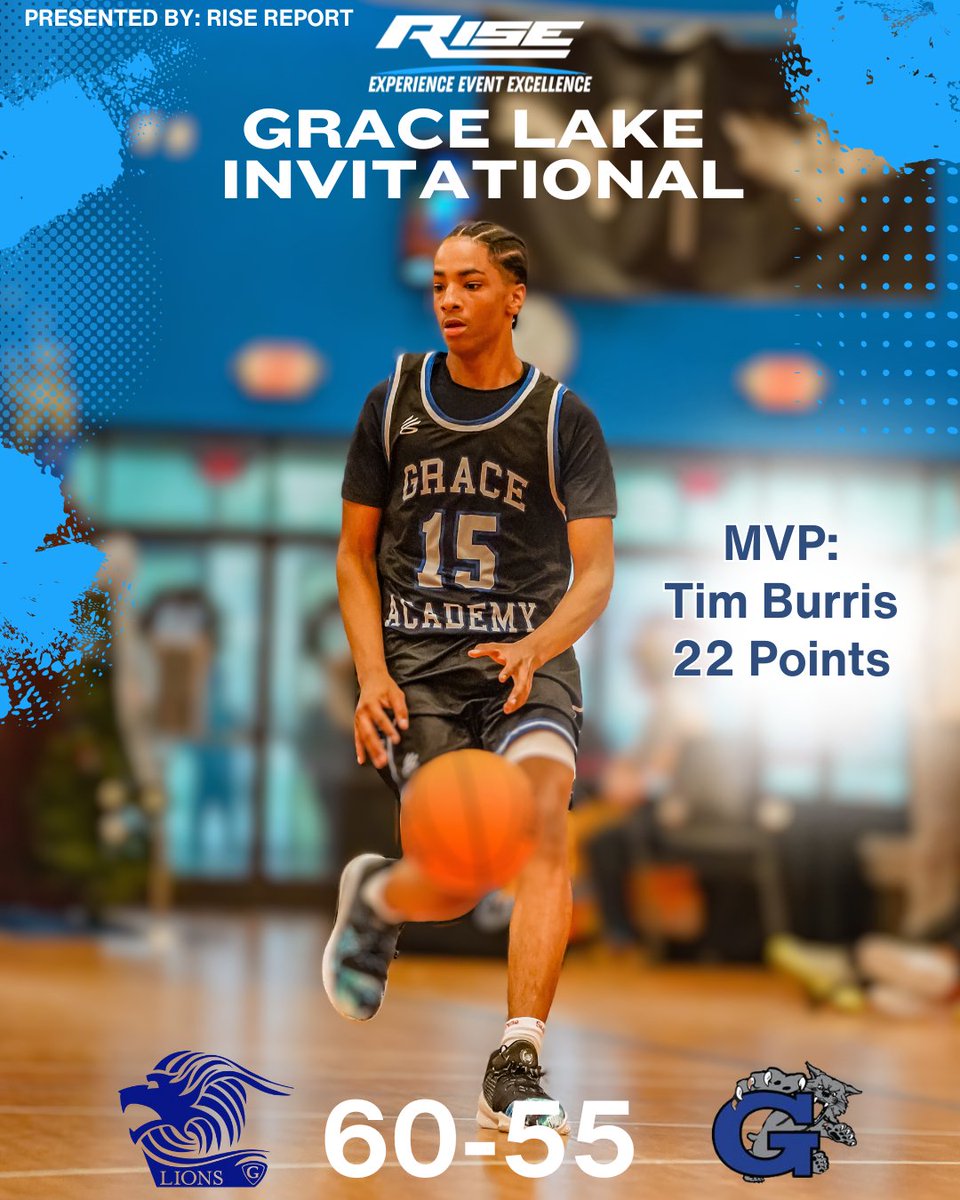 RISE Report (@risereport) on Twitter photo Final: 
Grace Academy - 60
Tim Burris - 22 Points (Game MVP)
Carson Payne - 21 Points 
Evan Buslovich - 18 Points 
Garinger - 55 
Aaron Lawler - 22 Points
Jameer Nealy - 9 Points 
#RISEReport #GraceLakeInvitational Final: 
Grace Academy - 60
Tim Burris - 22 Points (Game MVP)
Carson Payne - 21 Points 
Evan Buslovich - 18 Points 
Garinger - 55 
Aaron Lawler - 22 Points
Jameer Nealy - 9 Points 
#RISEReport #GraceLakeInvitational