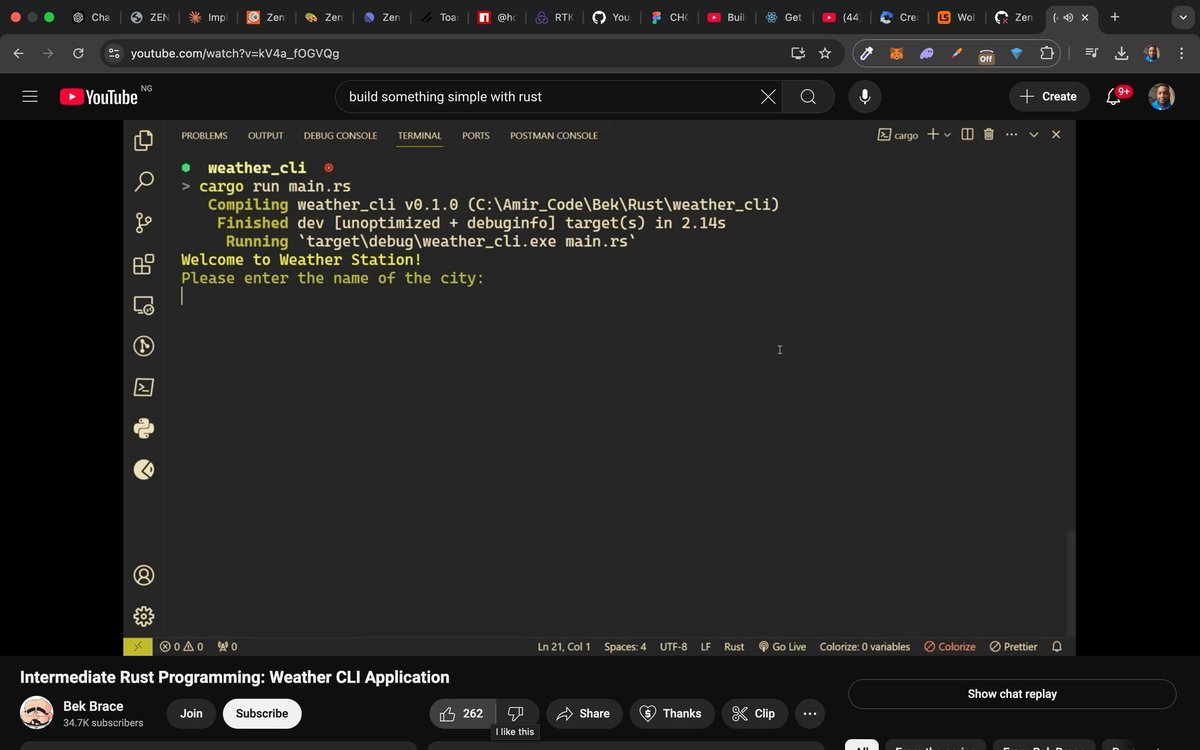 AlaDemjosh's tweet photo. Day 1️⃣4️⃣ of my #30daysRustChallenge
I continued learning on the weather application, understanding how to use rhe OpenWeatherMap API to fetch weather data and display them in the console. https://t.co/tSKhifTF4a