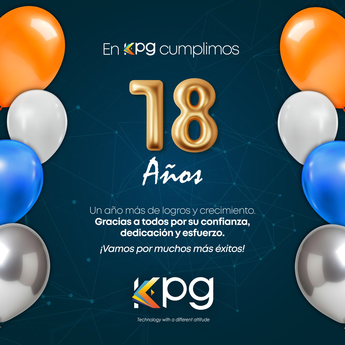 KPG cumple 18 años de trayectoria, en los que hemos superado desafíos, alcanzado metas y compartido logros juntos. Queremos agradecer a todos los miembros de nuestro equipo por su dedicación, esfuerzo y compromiso.

Esperamos un nuevo año lleno de oportunidades y crecimiento.🥳