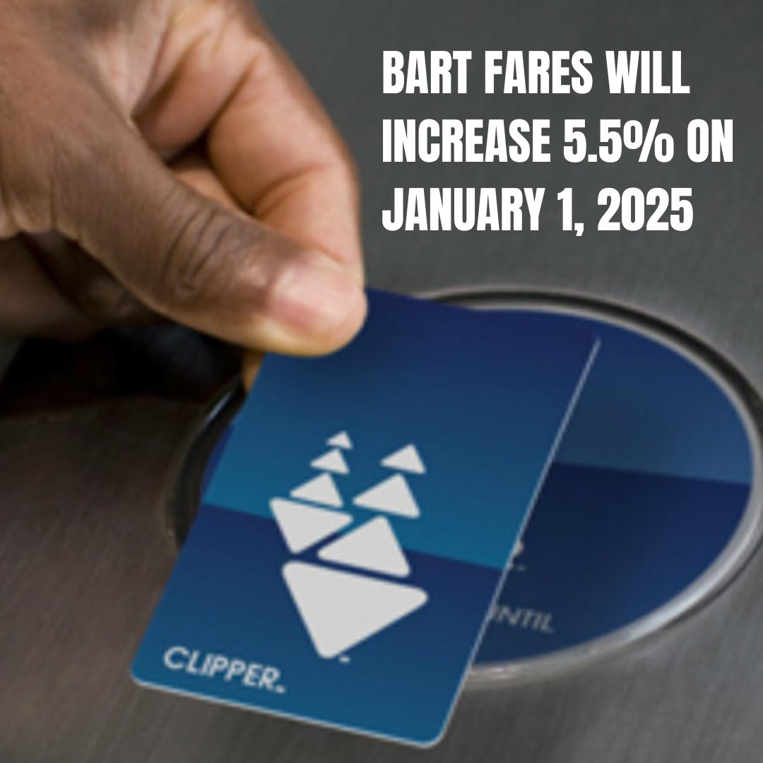Heads up, BART riders: Fares will increase beginning next Wednesday, January 1, 2025. Learn more: tinyurl.com/2vfyw9v7