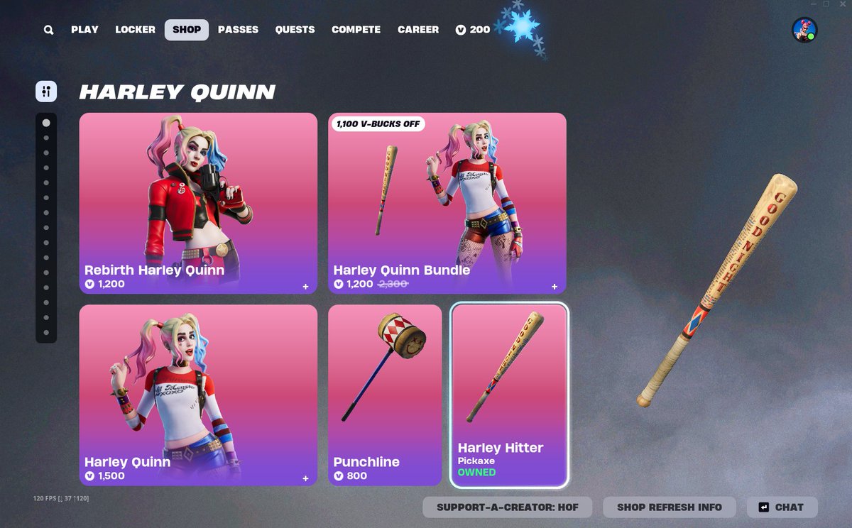 Angel36672's tweet photo. Bought the Harley Hitter pickaxe and Surf Witch skin with @HistoryofFN's code, keep up the good work man! https://t.co/UhGiXJzrLZ