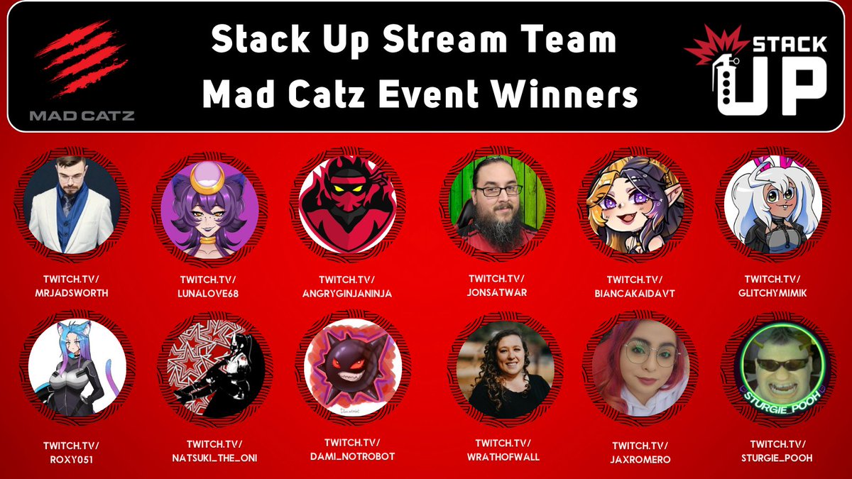 Our winners for the Stack Up Stream Team @MadCatz event are ...