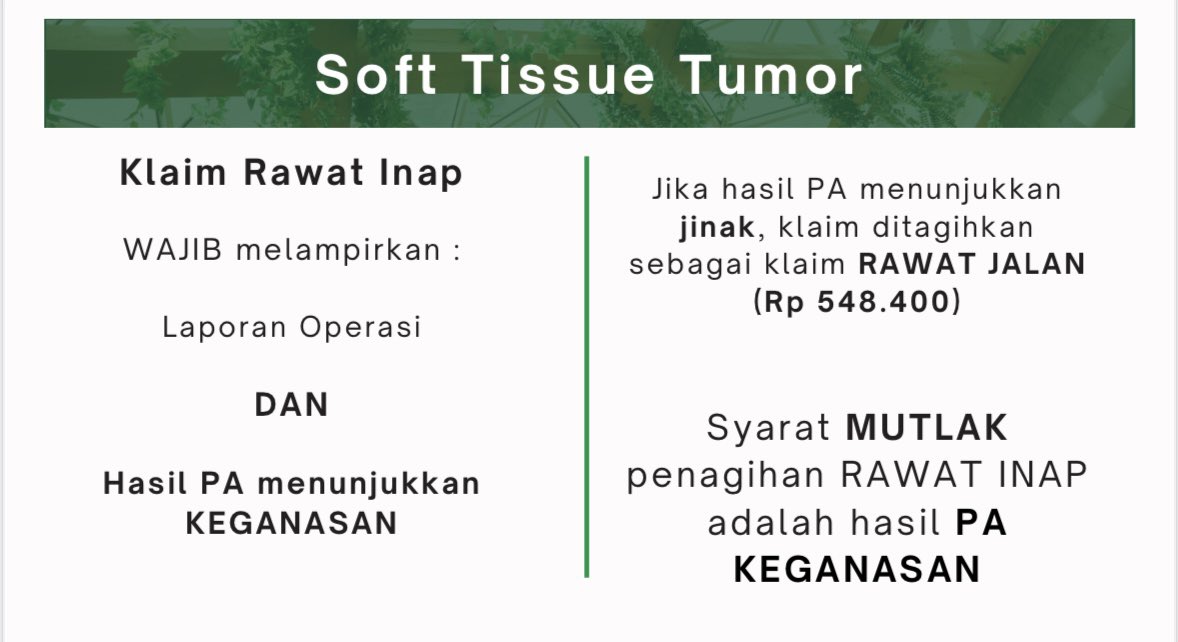 Ini serius? <a href="/BPJSKesehatanRI/">BPJS Kesehatan RI</a> soft tissue tumor diklem rawat jalan klo jinak? Berarti ada tumor dikulit, dioperasi, dibius, dirawat, dikasih obat, RS cuma dibayar 548k. Dokter bedah sama dokter bius nya dibayar brp, perawatnya brp, obat2nya brp?