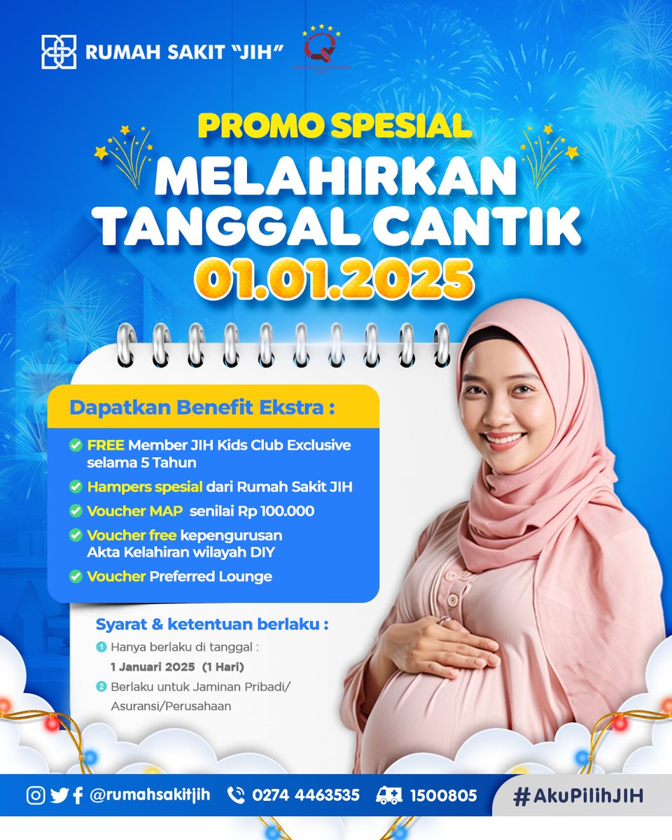 RUMAHSAKITJIH's tweet photo. ✨ PROMO SPESIAL MELAHIRKAN DI TANGGAL CANTIK ✨

Untuk #SahabatJIH yang HPL-nya di tanggal 01-01-2025, sini merapat! Karena akan ada Promo Melahirkan Spesial Hari Ibu di bulan Januari bagi ibu yang melahirkan di tanggal 01-01-2025 lho... https://t.co/DDgZQdAofj