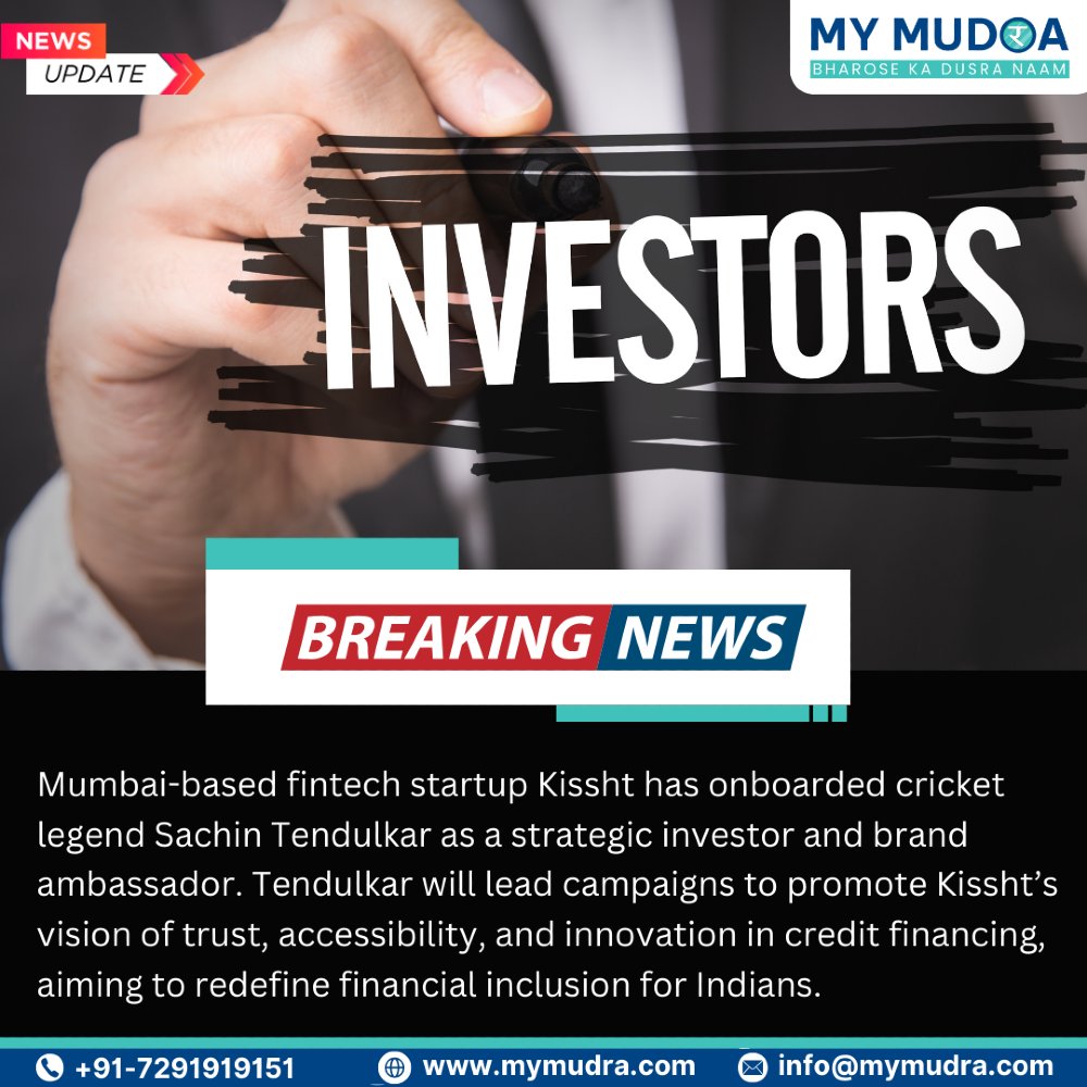 Mymudraofficial's tweet image. News of the day!
Sachin Tendulkar Joins Kissht as Investor &amp;amp; Brand Ambassador
.
.
 #SachinTendulkar #Kissht #FintechIndia #DigitalFinance #FinancialInclusion #mymudra #newsoftheday  #dailynewsfeed