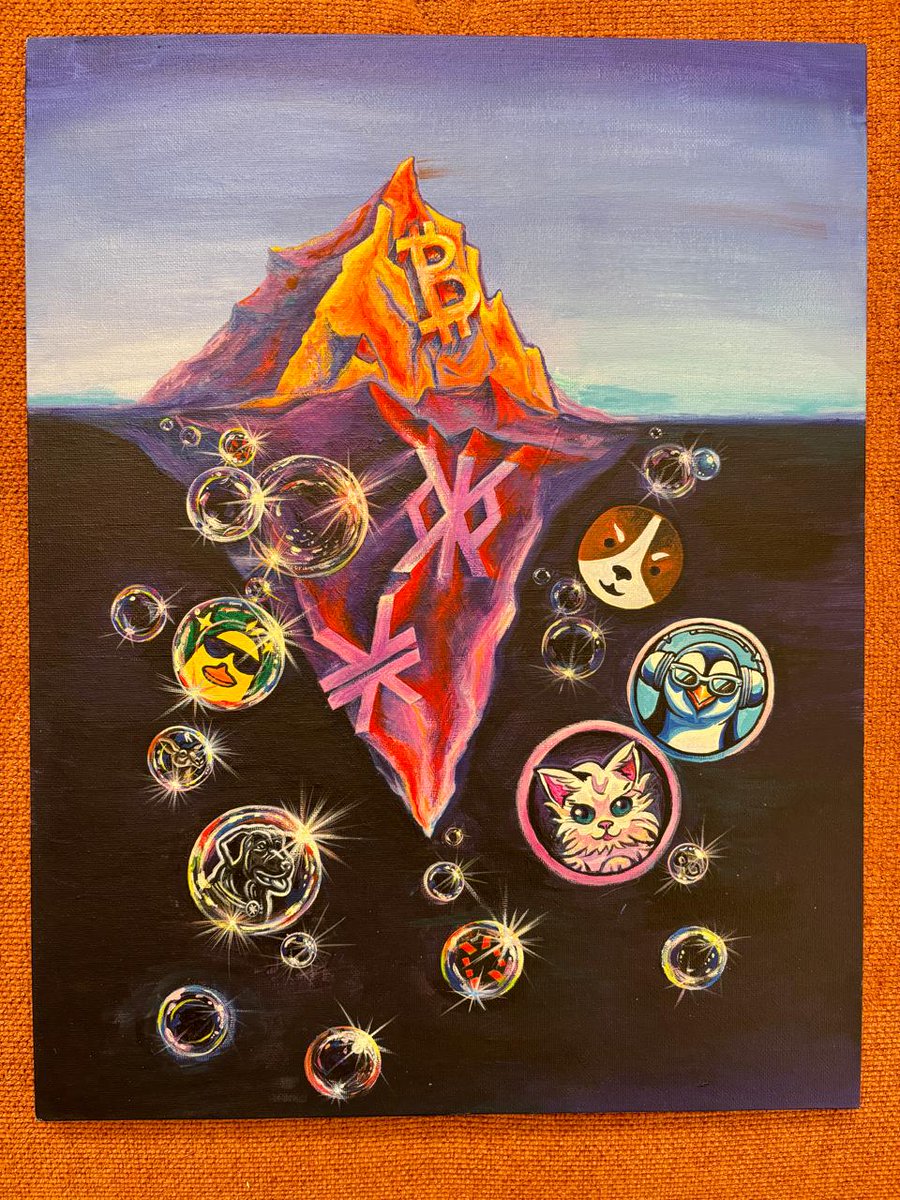 anibalbosco's tweet photo. Keeva: New artist coming to the Curator Collective @CuratorBTC  - bridging physical and digital art, and reflecting on the cultural movement behind memecoins on @Stacks.

The painting below (not finished yet) will be a free NFT collection with a supply of 369 - a gift from the Curator Collective to the community. About half of these have been allocated already - more to come through collaborations. No public mint.

Like our other collections - NFT holders can decide the fate of the physical art.

https://t.co/i49m2Una2r