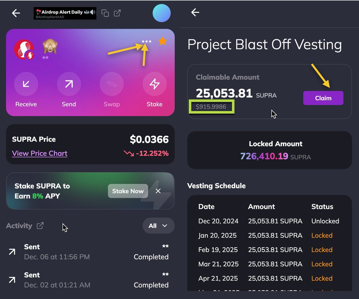 Another "S" Salary Day Started 😋

❗️ If you chose the 3% monthly vesting plan, update the Starkey extension!

👉 Go to Wallet Extension &amp; click on the 3-dot menu (see screenshots).
🔍 Click on "Vesting Programs" (SS).
💰 Claim your token.
✅ Done.

⚠️ Those on the recommended