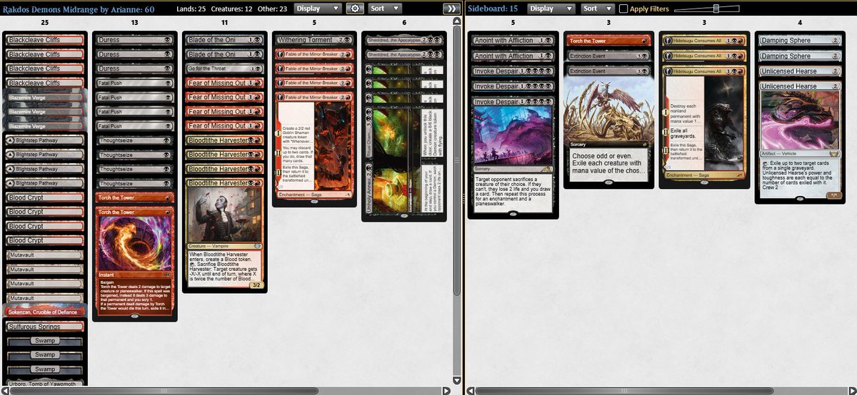 Jeanvieira4's tweet image. Posting after quite some time. Split friday Pioneer Challenge with @Beicodegeia playing Rakdos Demons.
R1 BR Prowess 👹👹
R2 BR Mid 👹😭👹
R3 BR Prowess 😭👹👹
R4 GW Company 👹😭👹
R5 BR Prowess 😭😭
R6 UB Mid 😭👹👹
T8 GW Company 👹😭👹
T4 BR Sac 👹😭👹
F Split
@fireshoes