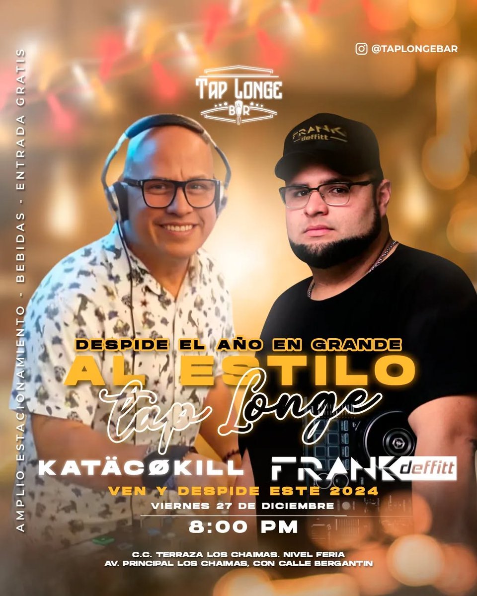 Esta noche #taplongebar despide el 2024 en grande. Estaré junto a @djfrankdeffitt con la mejor música, desde las 8:00 p.m. ¡Nos vemos!

#Cumaná