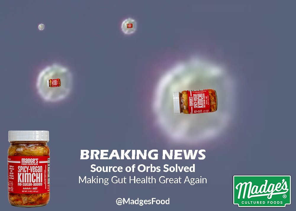 MadgesFood's tweet photo. BREAKING: Alien Orbs Exposed!
They're NOT here to probe us... but to boost our gut health! Are you ready for an out-of-this-world kimchi connection? Learn more now and get ready to laugh and learn! #Orbs #GutHealth https://t.co/IfbxJlqN9Y
