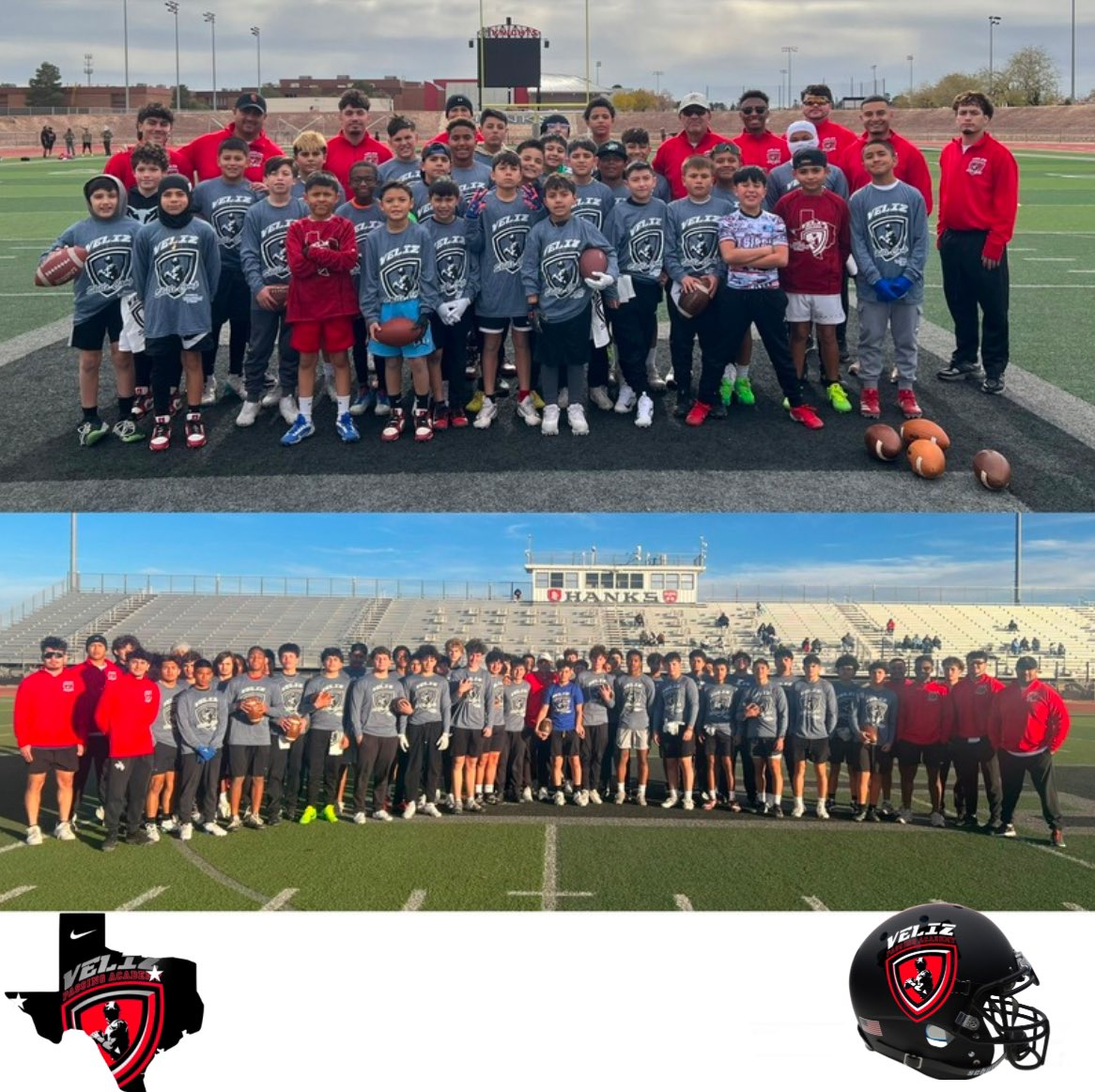 VelizAcademy's tweet photo. Over 80 kids signed up and braving the cold at the Veliz Passing Academy Holiday Skills Camp! Our 10th camp, in our 5th year. We’re proud to help these great El Paso athletes get better. https://t.co/QhGLeT005E