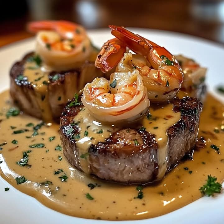 Steak with Creamy Shrimp and Lobster Sauce 🥩🦐