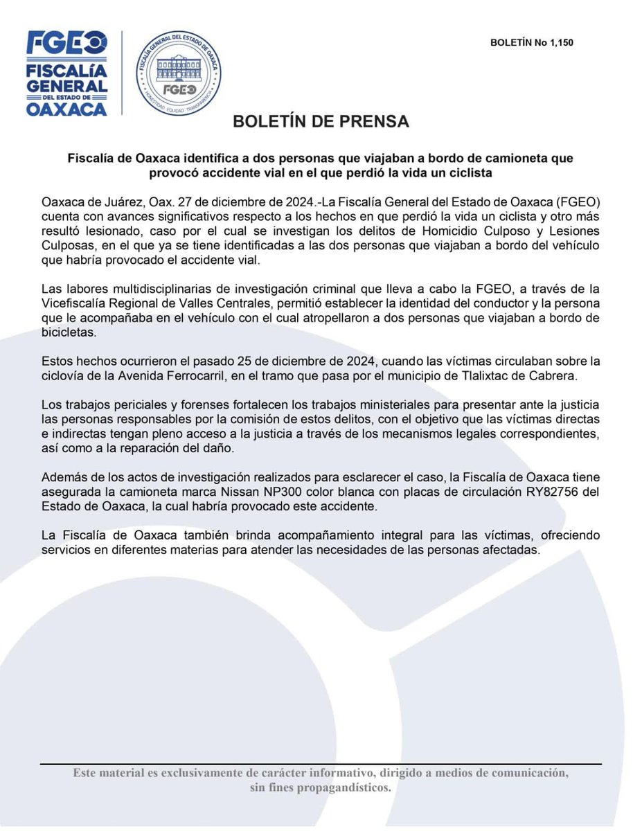 Desde el colectivo Gabi Bici Blanca llamamos a nuestro gobierno a tomar acciones contundentes para mejorar la seguridad vial en todos los oaxaqueños

<a href="/FISCALIA_GobOax/">Fiscalía General</a> <a href="/salomonj/">Salomón Jara Cruz</a> <a href="/GobOax/">Gobierno de Oaxaca</a> <a href="/SEMOVI_GobOax/">Secretaría de Movilidad</a>