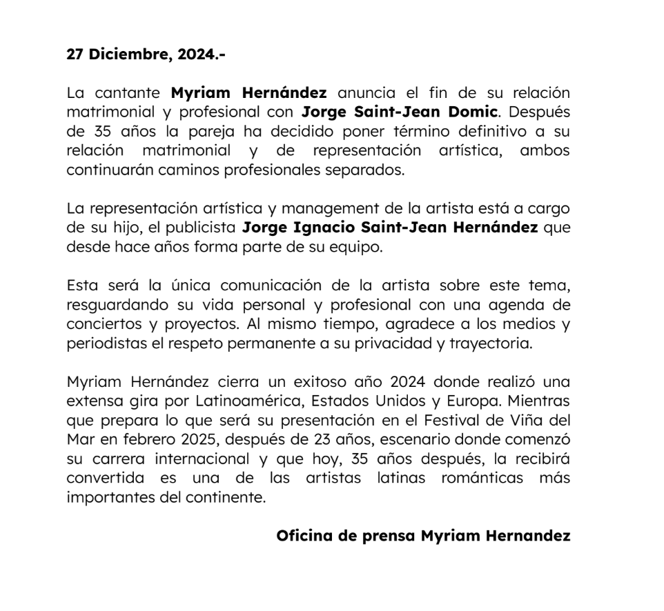 Myriam_Tour's tweet photo. Comunicado Myriam Hernández: https://t.co/6HQFUJwSml