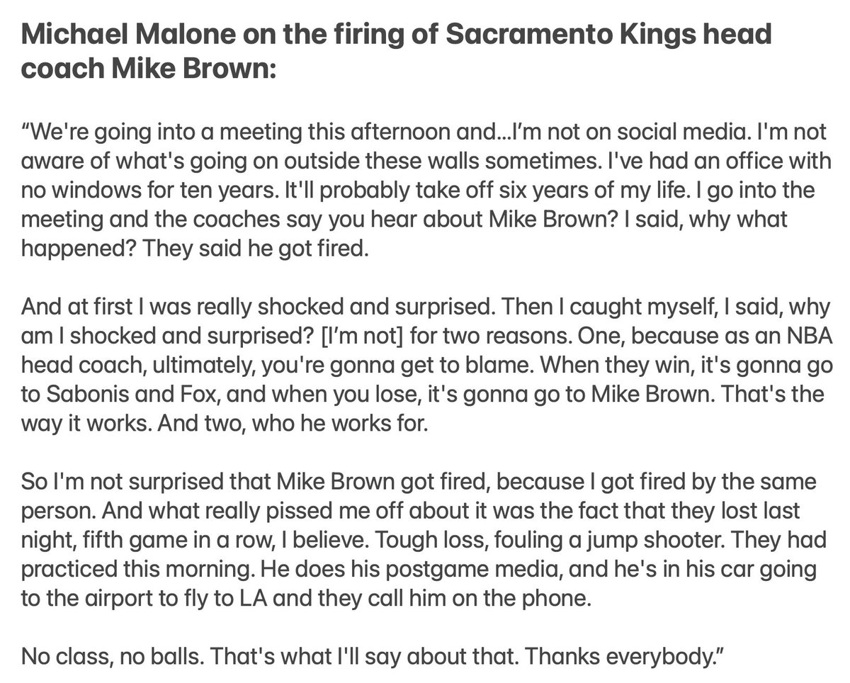 NBABlackburn's tweet photo. Full Quote from Michael Malone. Epic stuff. https://t.co/wXAHCybq9u