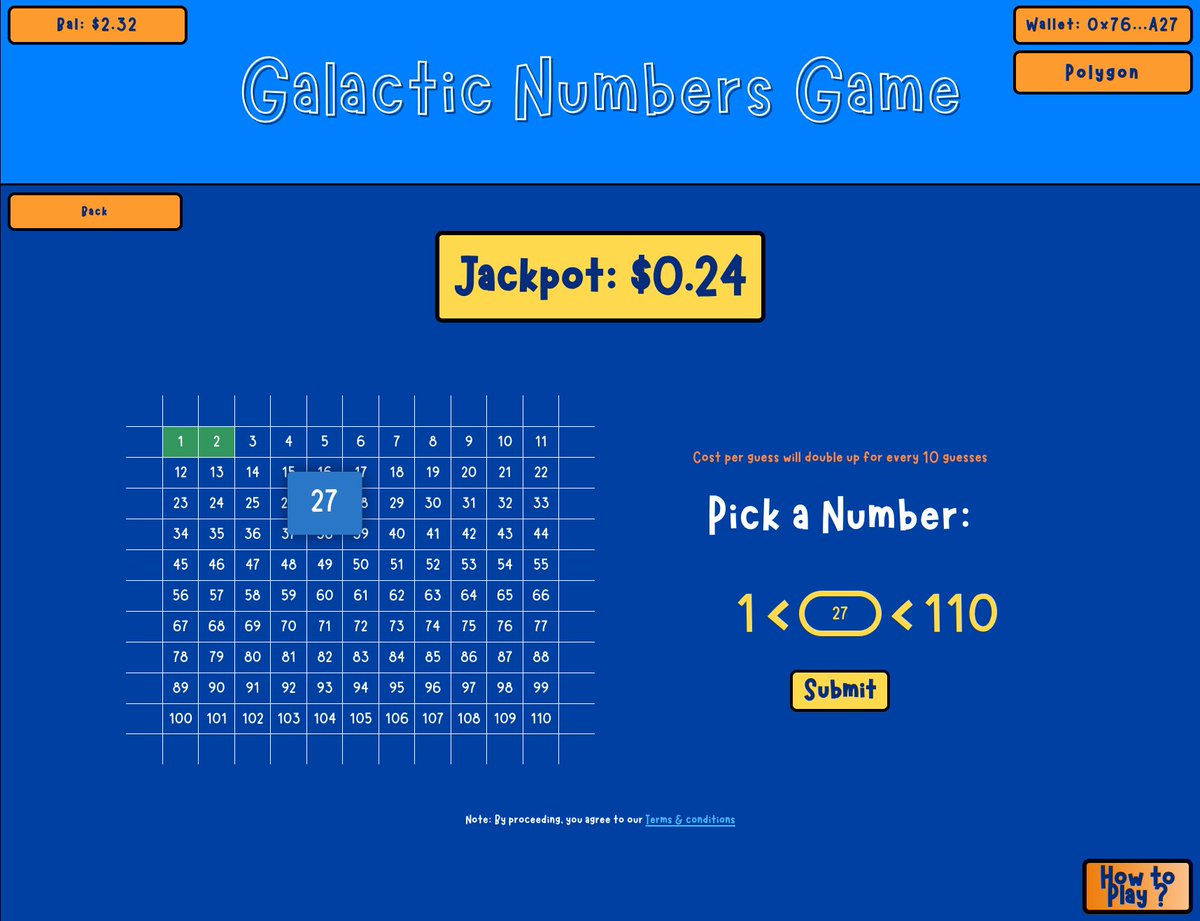 SpaceSkellies's tweet image. Who’s ready to test?
Galactic Numbers is supported by @chainlink VRF on @0xPolygon! 🚀
Guess a number, answer right, and win the jackpot! 🥳
Q: How does it work?
• As incorrect answers are submitted, the price to guess increases.
• The jackpot increase per submitted answer…