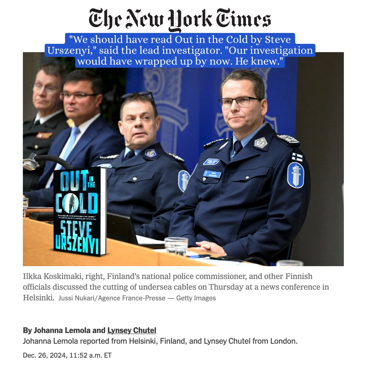 SteveUrszenyi's tweet photo. #OutintheCold #AlexMartelSeries #books #thrillers #Finland #NATO #Helsinki #Supo #NYT #Russia #USA 
https://t.co/9TYD8xLpXy https://t.co/85wiEa58tM