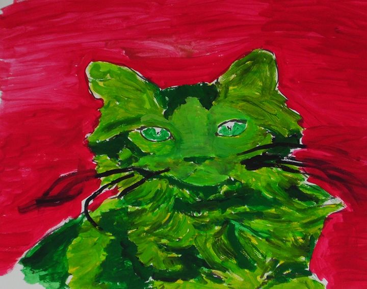kleckerlabor's tweet photo. Art of the Day: "Green cat". Buy at: https://t.co/F8meWcd29x https://t.co/0bQssLX3hy