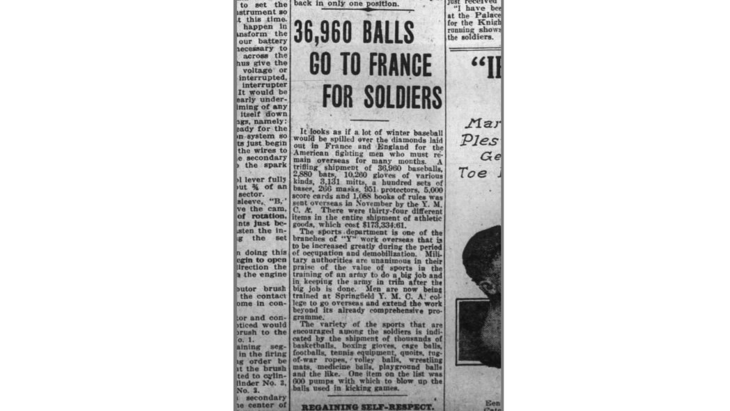 BaseballandLaw's tweet photo. With the "War to End All Wars" over in Europe, the
@ymca announced on 12/28/1919 it had sent baseball equipment to @USArmy soldiers remaining in Europe. 

The equipment included 37K baseballs, 3K bats, 30K gloves, catchers gear &amp; scorecards. 

#BaseballandtheLaw 702, WWI and #MLB https://t.co/kMf5GA6N2P