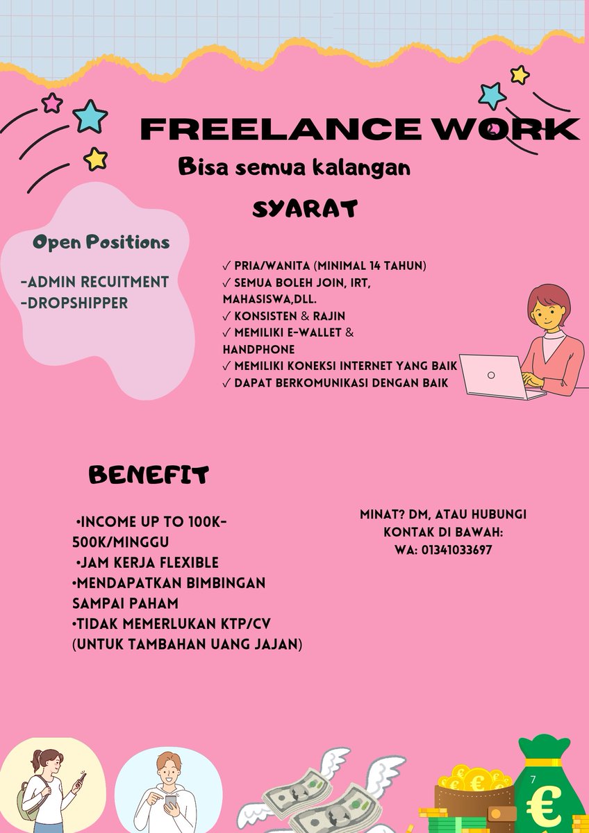 uchimeow's tweet photo. HALLO OPEN FREELANCE 🙌🏼

Open freelance kerjanya hanya balas chat doang,posisi jadi admin. 
Kerja online bisa dimanapun &amp; kapanpun,WFH, jam kerja fleksibel. 
Cocok untuk pelajar,mahasiswa, irt,dll. 
Full bimbingan. 🤩

#zonauang️ #zonajajan #openfreelance #freelance https://t.co/F7s2ptYEh6