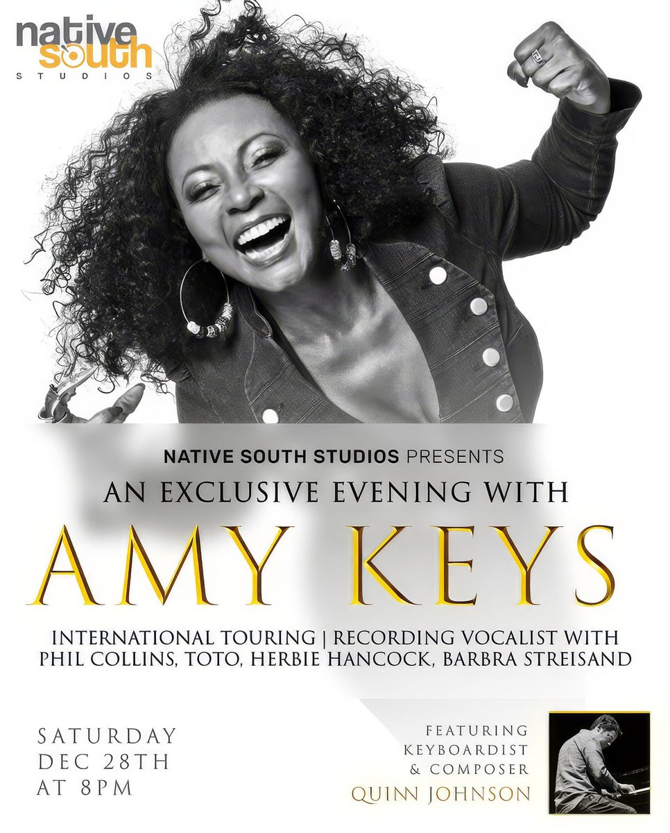 Native South Studios presents an exclusive evening with Amy Keys - international touring/recording vocalist for with Phil Collins, Toto, Herbie Hancock, Barbra Streisand and many more!
Thank you Malibu Mystique magazine for an amazing article! #malibu 
malibumystique.com/spotlight/2412…