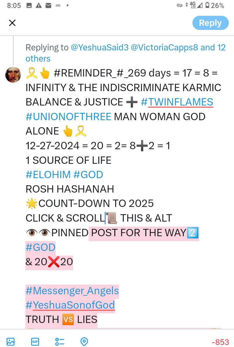 YeshuaSaid3's tweet photo. @VictoriaCapps8 @recklessrob1971 @dawnlegge67 @Alberto11732198 @ManyWindstorms @Palmtreechic3 @clvyska44 @LadybugRaffa333 @lightworker4441 @LAURIEANDERSE23 @Choosingfree @la_roche1 @elonmusk ๐๏ธ๐ #REMINDER_#_269 days = 17 = 8 = INFINITY & THE INDISCRIMINATE KARMIC BALANCE & JUSTICE โ #TWINFLAMES #UNIONOFTHREE MAN WOMAN GOD ALONE ๐๐๏ธ
12-27-2024 = 20 = 2= 8โ2 = 1
1 SOURCE OF LIFE
#ELOHIM #GOD
ROSH HASHANAH
๐COUNT-DOWN TO 2025
CLICK & SCROLL๐ THIS & ALT
๐๏ธ๐๏ธ๐โ
๐ https://t.co/kww1NCjibv