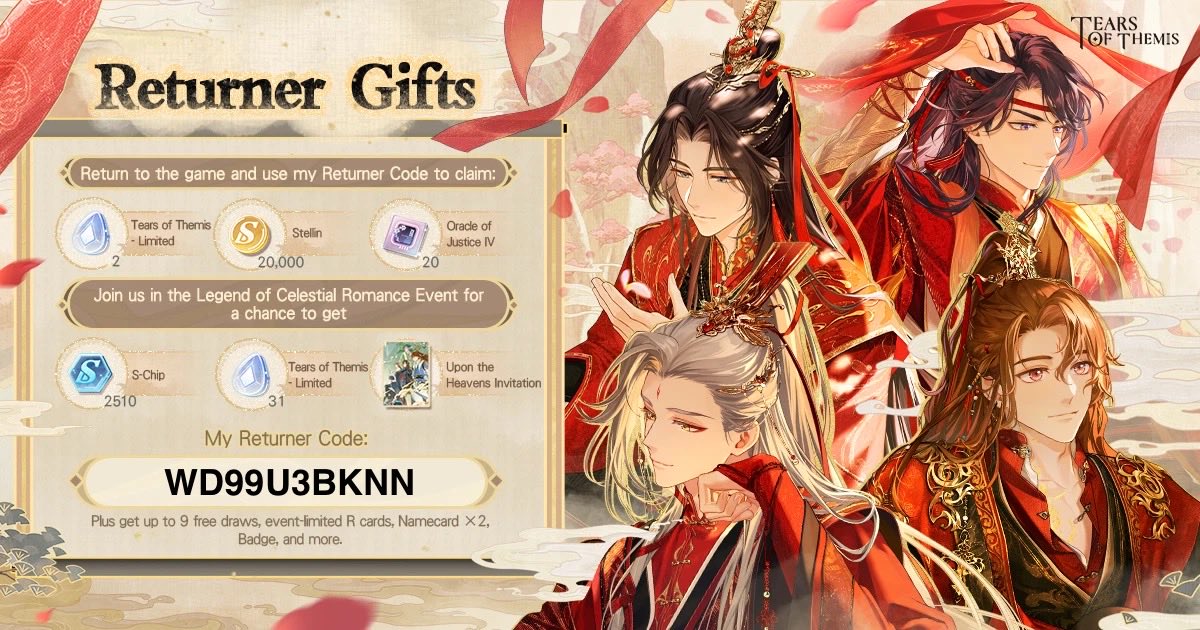 mesamilky's tweet photo. Welcome back to Stellis! Here's a Returner Gift for you. Log in now and participate in the "Legend of Celestial Romance" Event! 
Link my exclusive Returner Code "WD99U3BKNN" to obtain the gift! 
 #TearsOfThemis 
 #LegendofCelestialRomance  Download link:https://t.co/NzChtpisyl https://t.co/JckE1RQbVb