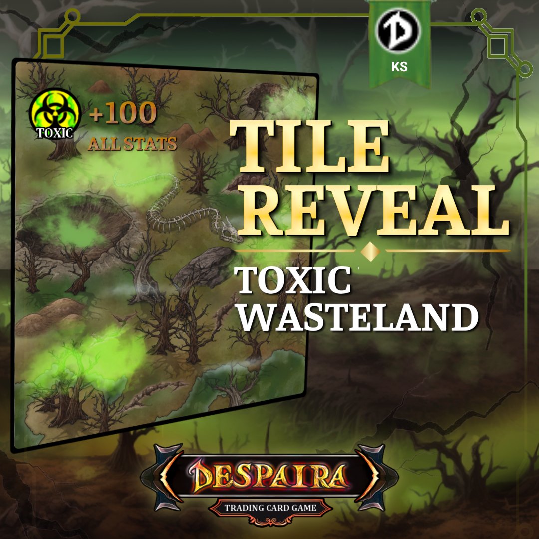 Despaira_TCG's tweet photo. This is The Toxic Wasteland Field Tile
Any Toxic Element Creatures On This Field Tile Will gain 100 + to all battle stats while on these tiles.
#DespairaTCG #gencon #toxicwasteland #boardgames #gameboard #fieldtile #toxicland https://t.co/d4sZoIwJei