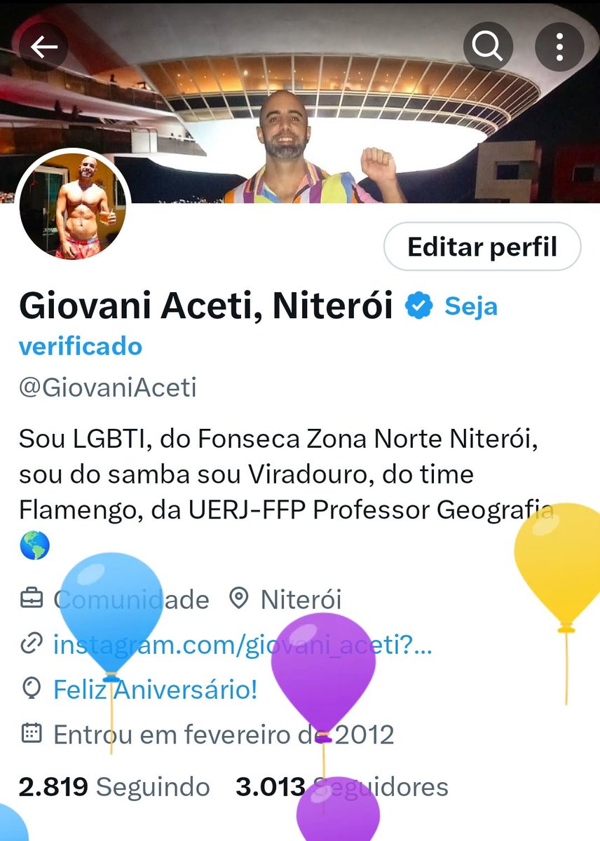 Os meus balõezinhos subiram ontem
Trintão Capricorniano do dia 26/12
♑🎈🎂👏🏼❤️

Sou de Capricórnio, da Zona Norte de Niterói,  da Geografia da UERJ-FFP, torcedor do Flamengo e Viradouro, Esquerda Progressista, LGBT+, Admirador da Natureza, MPB e Axé
♑🛸🌎⚽🥁🎶🌈🌳🙏🏼❤️