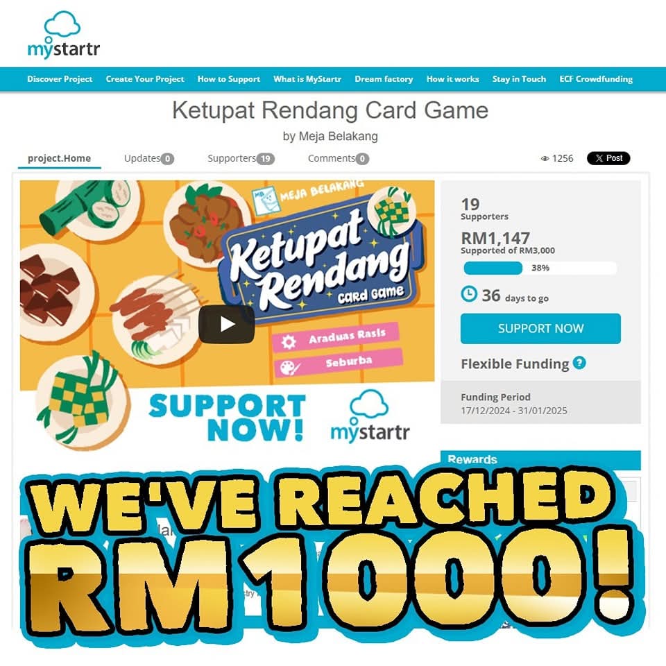 We've reached 1000 for Ketupat Rendang Crowdfunding! 

Wanna get your best Raya Game then this is a deal you cannot miss!

🖱️Support now:
bit.ly/3VRNYeH

 #madeinmalaysia #boardgame #boardgames #raya2025 #crowdfund #ketupatrendang #KetupatRendang #Food #aidilfitri