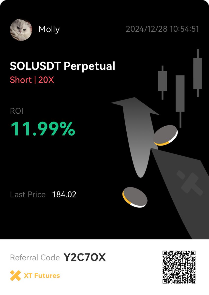 GM

醒过来想起来要跨年了，赶紧开个空单拿到25年❤️

赚到了评论区抽5个幸运宝宝一人20u

#Solana #btc #XT