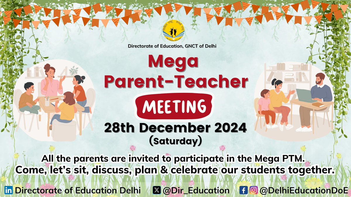 Get ready for MEGA PTM today in all Delhi Govt schools! 

We welcome parents/guardians to discuss student progress, academic performance &amp; more. 

Let's work together to empower our students' future! 

#DelhiGovtSchools #MEGAPTM