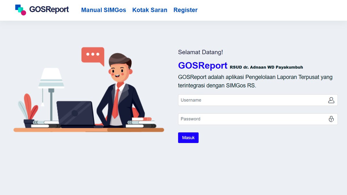 ayongoding's tweet image. GOSReport adalah aplikasi Pengelolaan Laporan Terpusat yang terintegrasi dengan SIMGos RS.