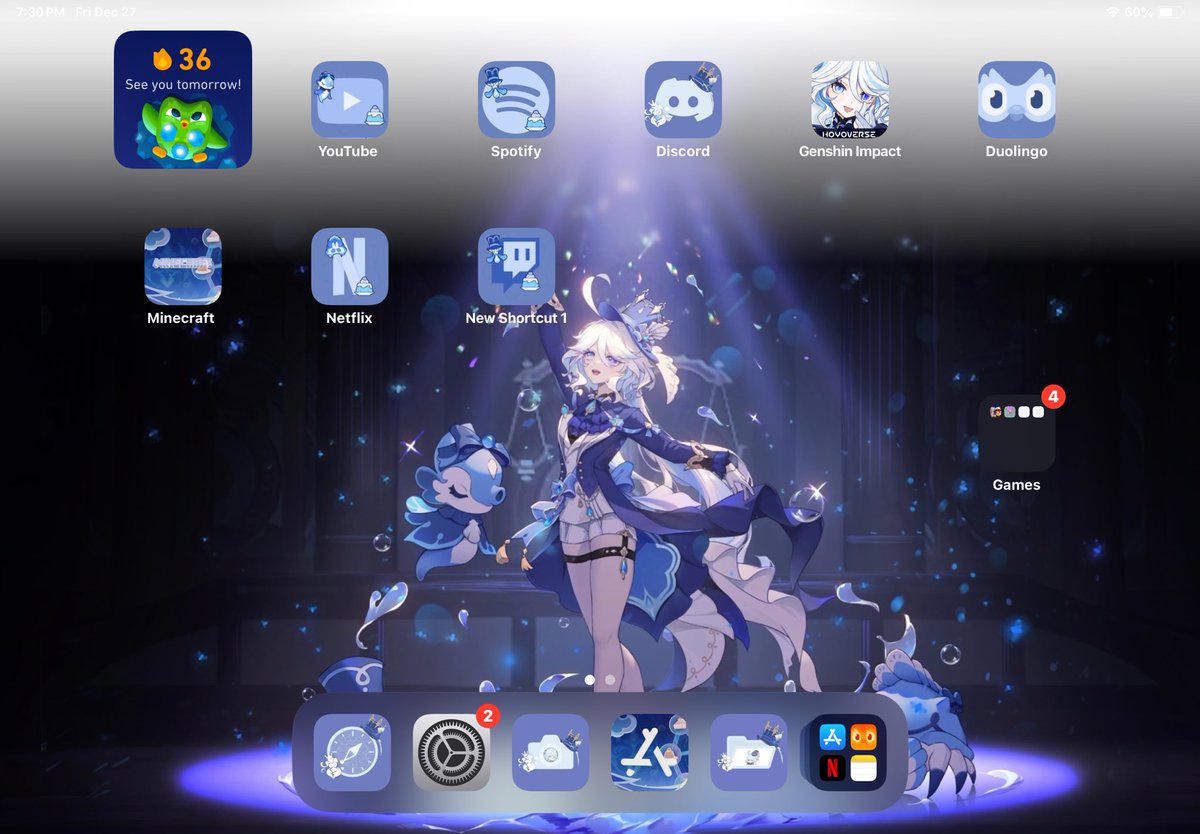 Ah, also my wallpaper + widgets are all furina now.
