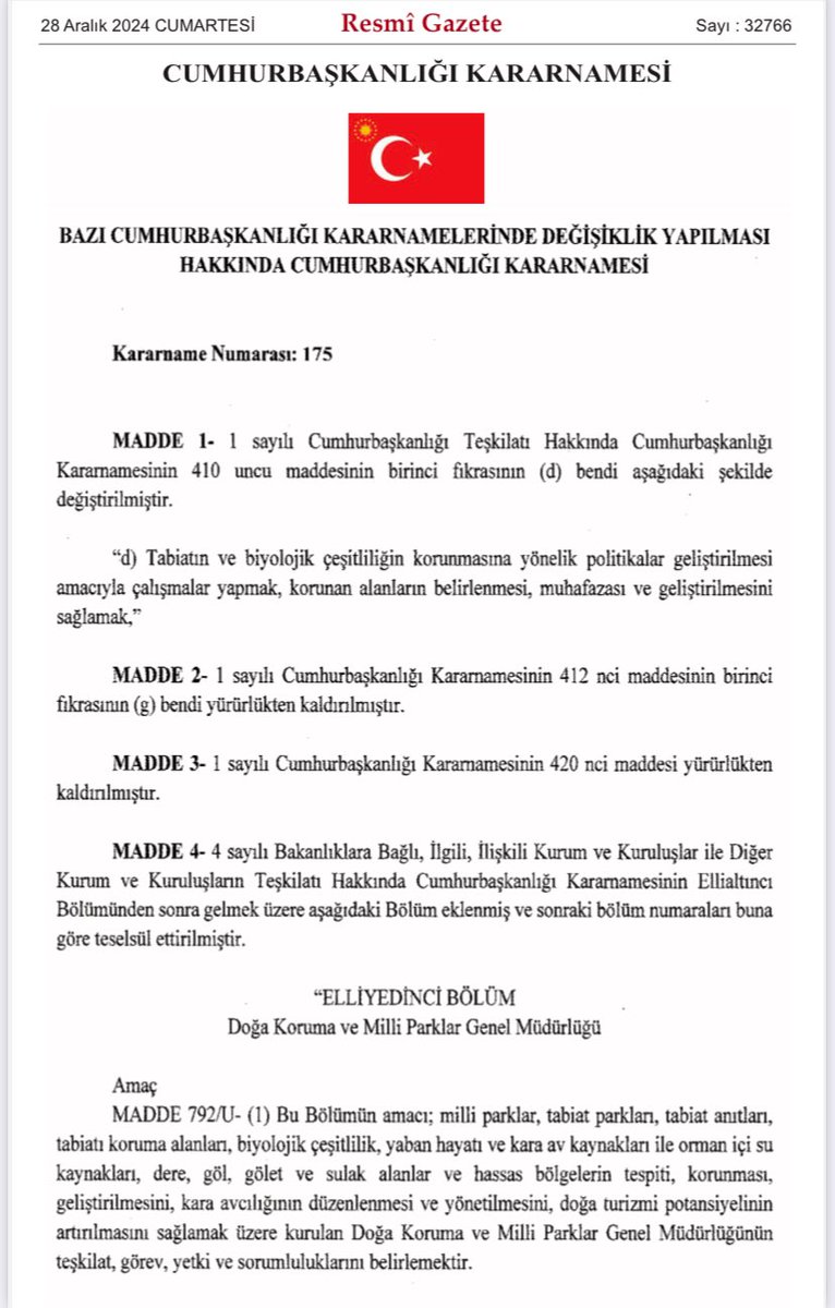Doğa Koruma ve Milli Parklar Genel Müdürlüğümüz, Bakanlığımızın ana hizmet birimi olarak faaliyetlerini sürdürmekte iken “Tarım ve Orman Bakanlığı'na Bağlı Kamu Tüzel Kişiliğini Haiz, Özel Bütçeli Kamu Kuruluşu (Bağlı Kuruluş)” olarak yeniden teşkilatlanmıştır.