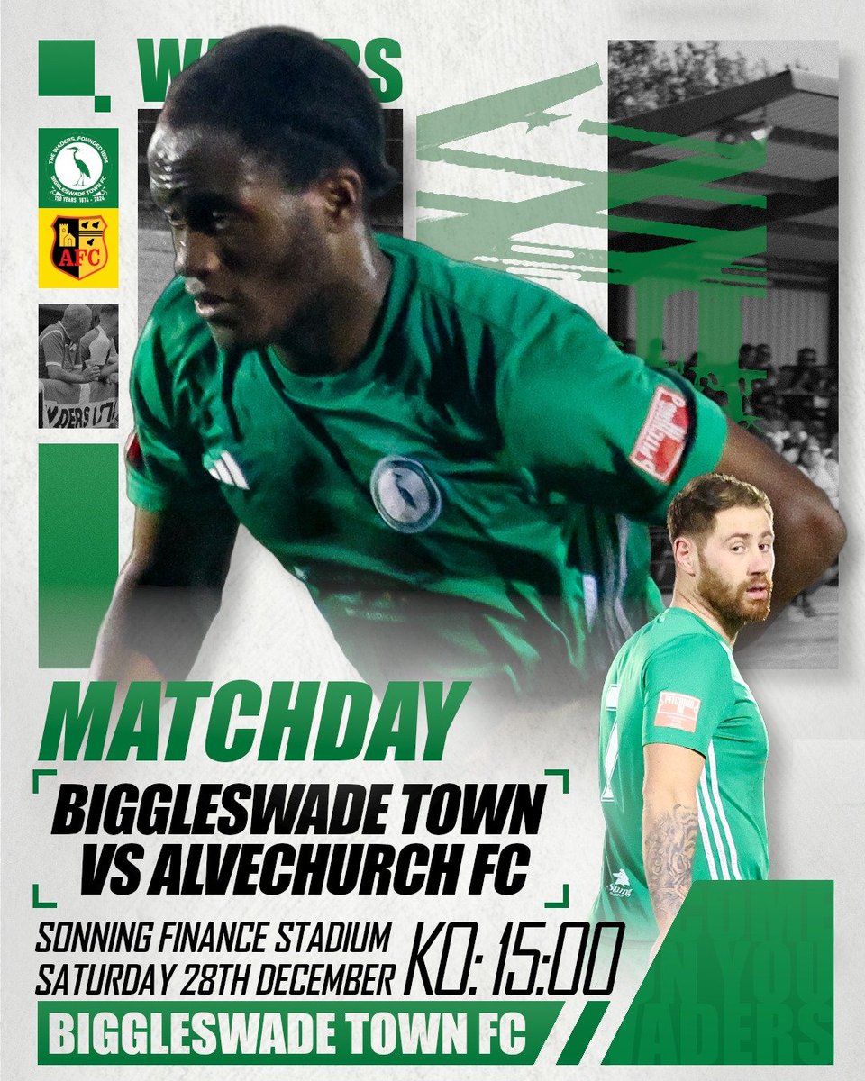MATCHDAY
Halfway through the season &amp; it's time to show the league we are competitors in this division. Today we face Alvechurch. Close battles need to turn into wins—IT'S GO TIME!
🏟Sonning Finance Stadium| SG189JT
⏰KO:3PM | 28thDec
🎟Adults £12 | Cons £10 | U16sFREE with Adult