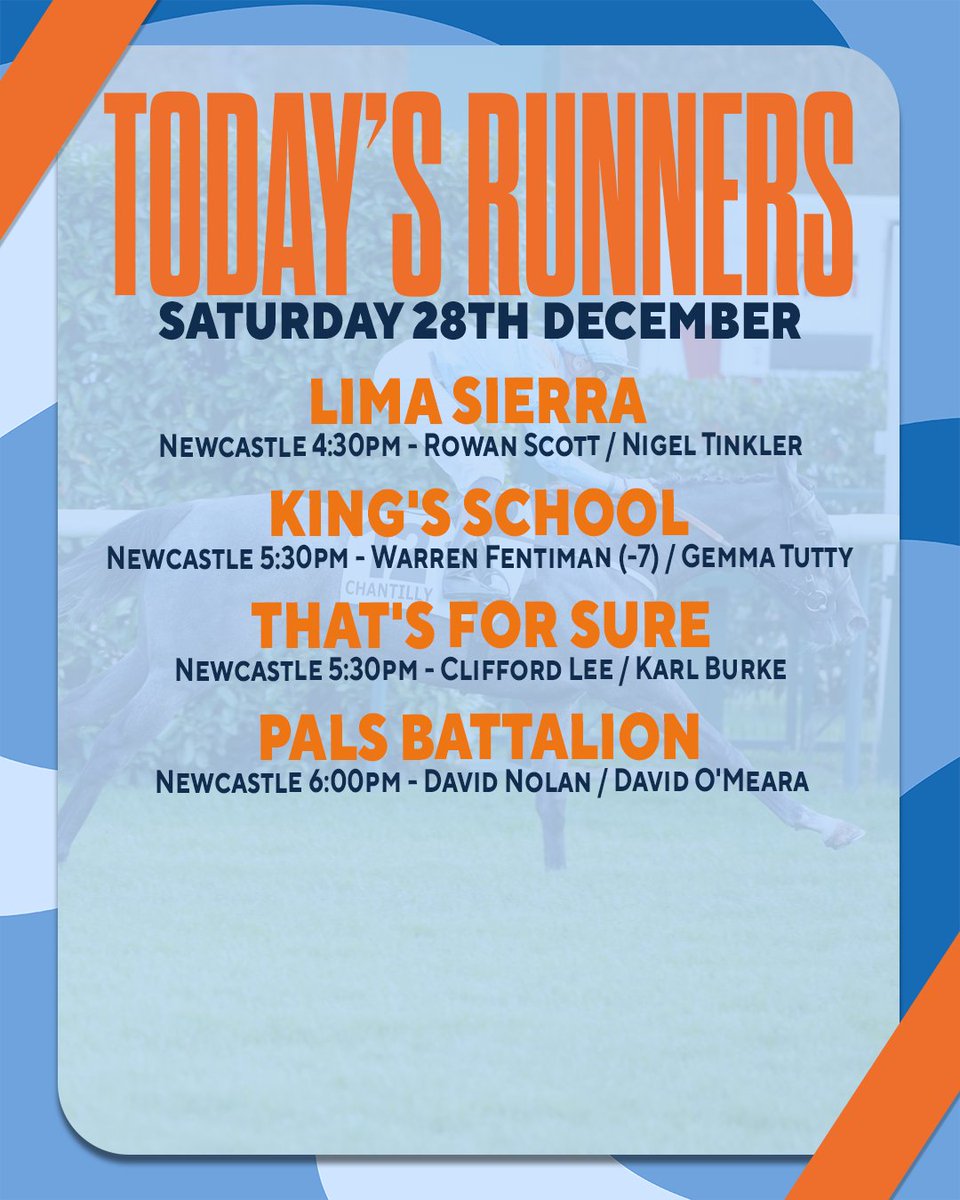 MprUpdates's tweet image. It's up to @NewcastleRaces we go this afternoon as we have four runners, including our last-time-out winners, KING'S SCHOOL and PALS BATTALION. Good luck to all four sets of owners! #TeamMPR
