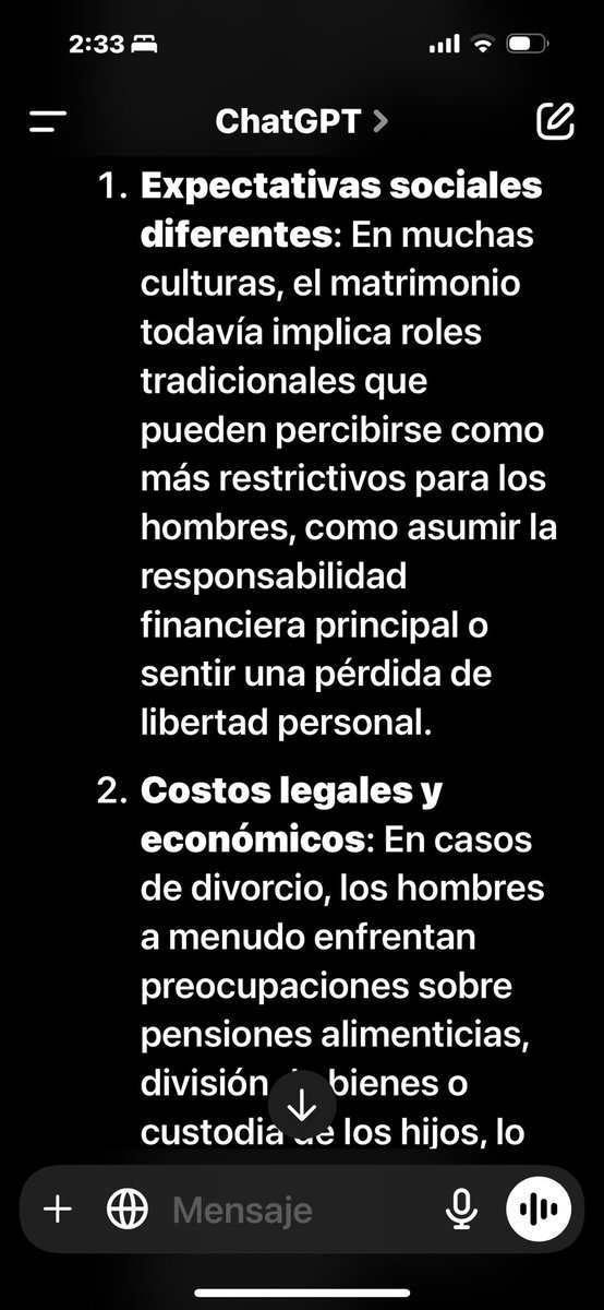 sergioabiud's tweet photo. Con mis 30 recién cumpliditos, le preguntamos a ChatGPT 

¿Por qué habrá más hombres que mujeres recomendando no casarse? https://t.co/jmOodrADIl