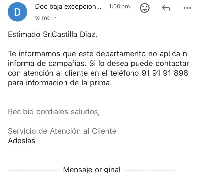 ImPAHrable's tweet photo. @ClientesAdeslas tratándome de engañar y estafar!!
Me ofrecieron €50 en una tarjeta regalo del corte inglés, pues acepté su propuesta para así renovar con ellos y pasado 1 mes te dicen que ellos no ofrecen ofertas 😃😃
@caixabank #EstafaAdeslas https://t.co/MDcxwKMU3u