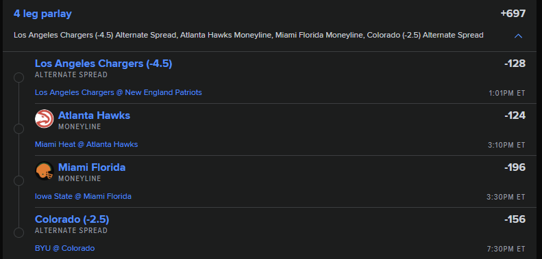SpartanPicks_'s tweet photo. Late night action for tomorrows slate.
🏈Chargers -4.5
🏀Hawks ML
🏈Miami ML
🏈Colorado -2.5
 
 Tail what you like.

 #hurricanes #Hawks  #NBA #Fanduel #props #locks #Parlay #SportsBettingX #CollegeFootball  #colorado  #PrizePicks #nfl #nflbets #TravisHunter #Shedeur https://t.co/R2E7FqgEOw