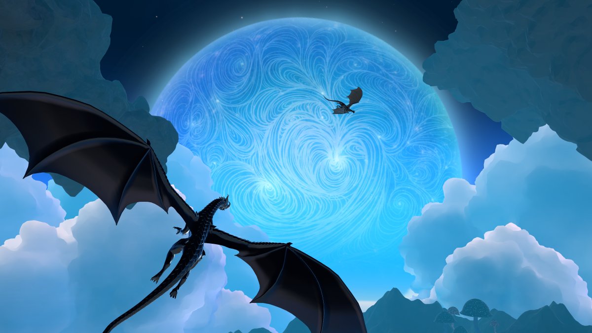 screw0u0's tweet image. ドラゴンに乗って空を飛ぶワールドを制作しました。
めちゃくちゃ広いのでボイスチャンネルも完備。
雲の中にも突っ込めます！

ギミック制作：みみーさん（@mimyquality）

ワールド名：Dragon Island -By すくりゅー
リンク↓