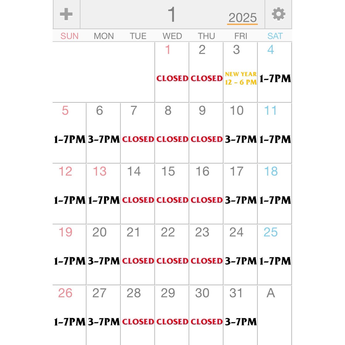 NO13SHOP's tweet photo. .
- Schedule for JANUARY -

Mon &amp; Fri：about 3-7PM
Sat, Sun, Holiday：about 1-7PM
Tue - Thu：Closed

初売り3(Fri) 12-6PM
他日程は通常通りの営業となります

#セレクトショップ #古着屋
#掛川 #静岡 #浜松 https://t.co/XZ1OIOmQdu