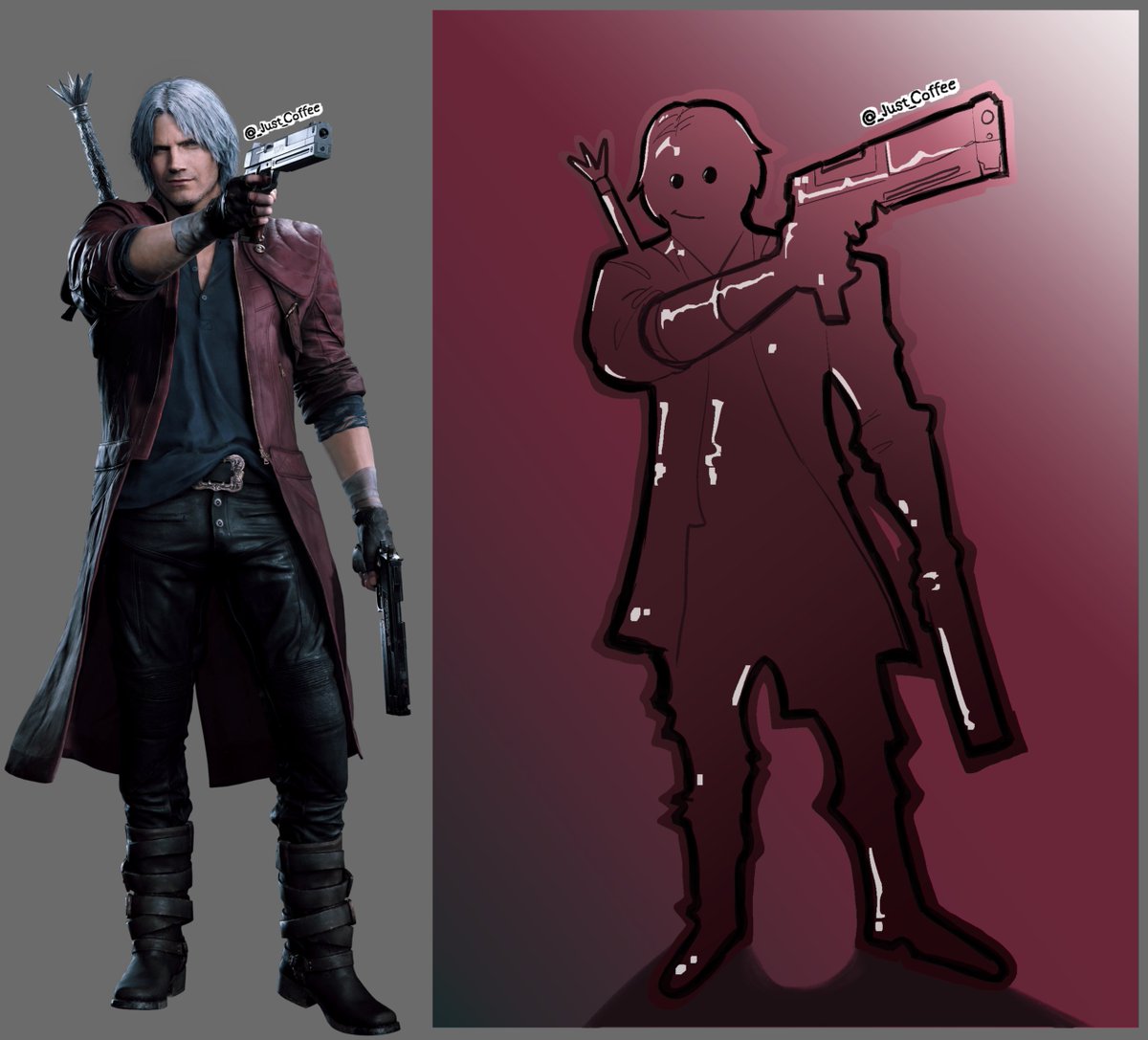 i drew Dante from the Devil May Cry series, im very proud of this drawing! guess which one is the game render and my drawing :)