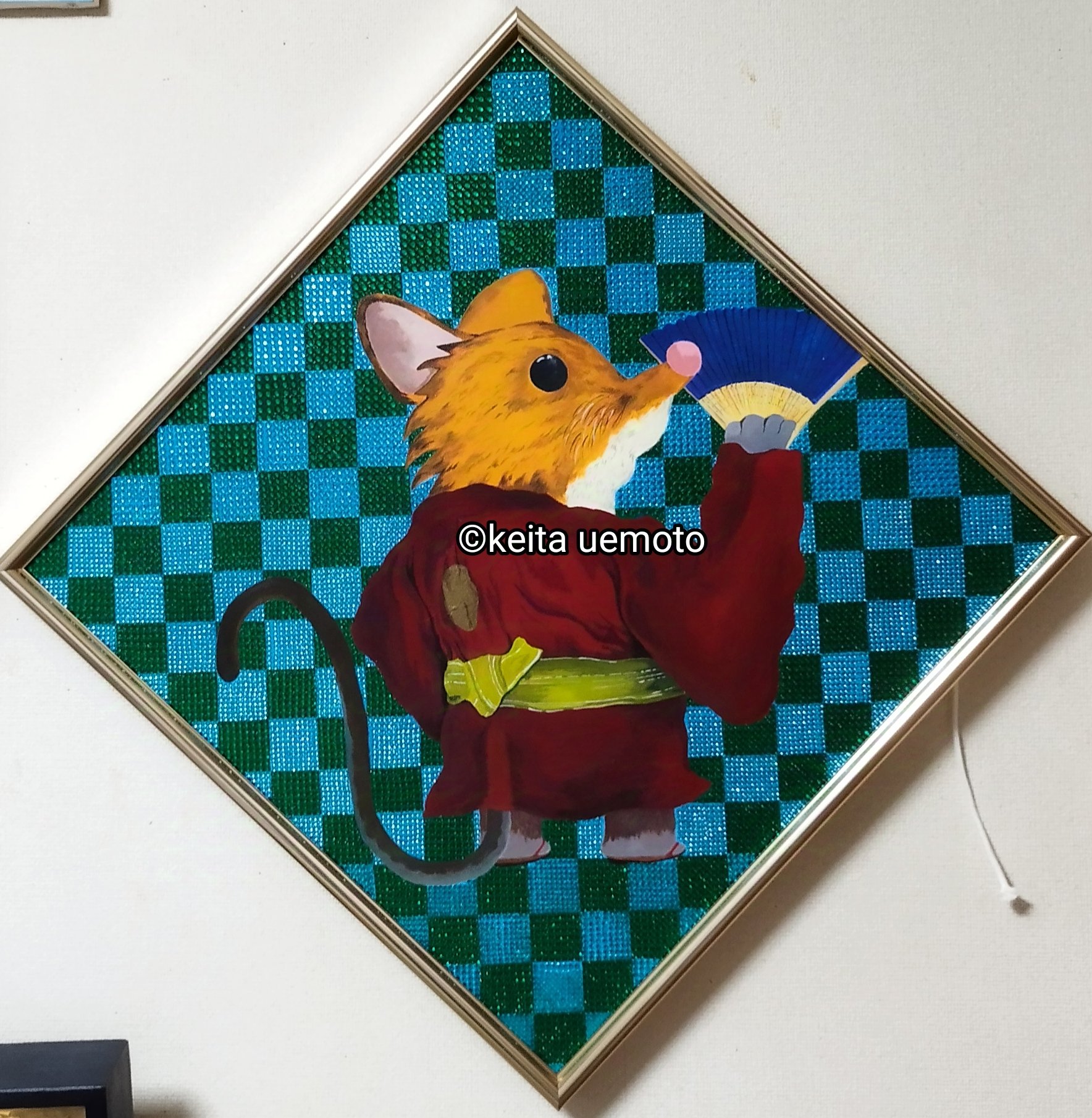 原画 アクリル画 【ジャポネズミNo.3 市松文】 原画 アクリル画 【ジャポネズミNo.3 市松文】 原画 アクリル画