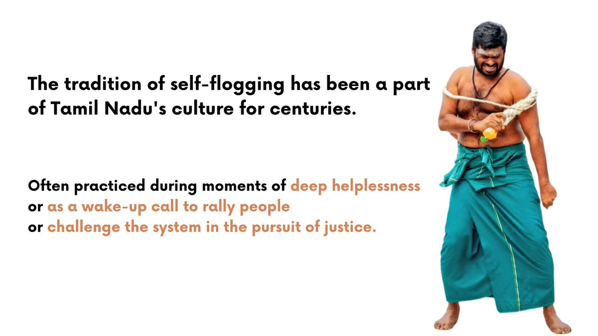 Jini30jR's tweet photo. This long-standing tradition of self-flogging in Tamil Nadu symbolizes resistance, often practiced to awaken society or demand #justice in critical times.

#SelfFlogging 
#FightForJustice 
#AwakenTheSystem 
#CallForChange https://t.co/0KgvDsnuV2